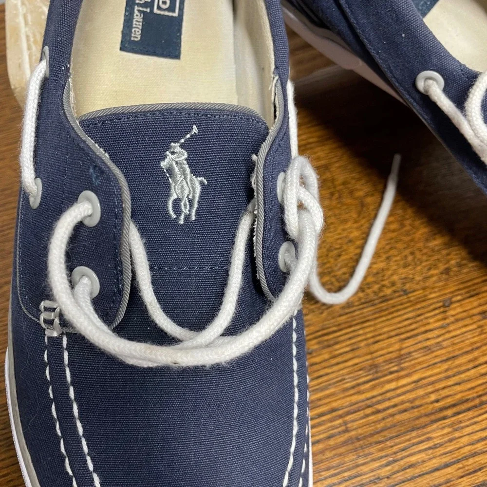 Polo Ralph Lauren Mens Navy Blue‎ Canvas Boat Shoes Deck Shoes Size 12 Nautical